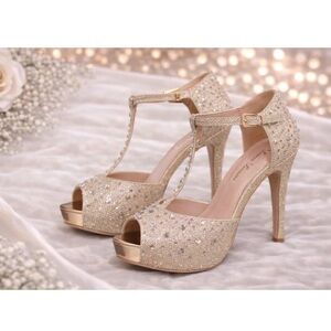 Lauren Lorraine Glittering Gold T-Strap Heels